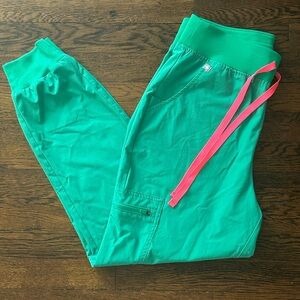 Figs Vibrant Green Joggers with Pink Drawstring